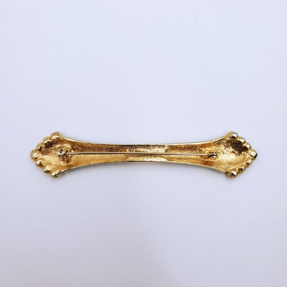 Vintage Art Deco Style Black Enamel Brooch, Rhinestone Collar Bar Pin - Picture 6 of 7